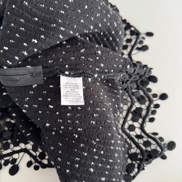 Lela Rose Black White Nubby Boucle Knit Sleeveless Crochet Lace Hem Top Size S - Picture 7 of 7